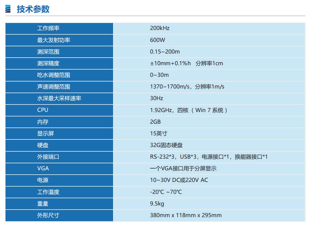 中海達HD-550全數(shù)字測深儀技術(shù)參數(shù)